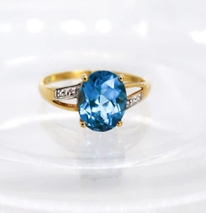 London Blautopas Diamant Akzent 14k Gelb & Weißgold Vintage Ring Größe 6,75 - Bild 1 von 17