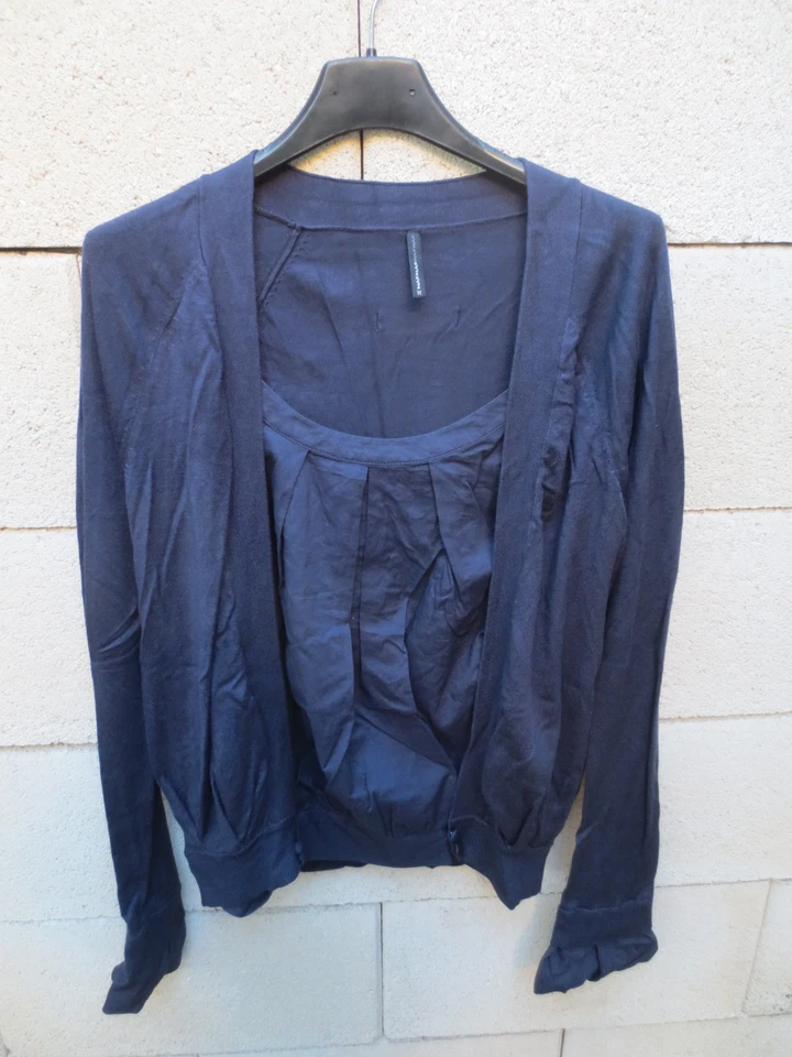TOP NAF NAF style gilet bleu marine manches longues M - Photo 1/3
