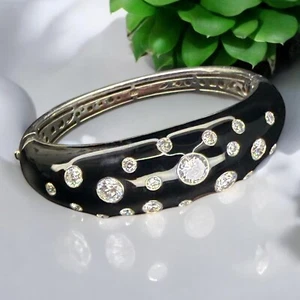 Bracelet jonc large UNA STORIA – Argent rhodié & émail noir – Oxydes zirconium - Imagen 1 de 7