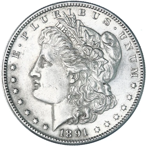 1891 S Morgan Silver Dollar About Uncirculated AU Cleaned See Pics F535 Cover