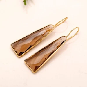 Pendiente largo de plata de ley 925 con piedras preciosas de cuarzo ahumado joyería hecha a mano - Imagen 1 de 5