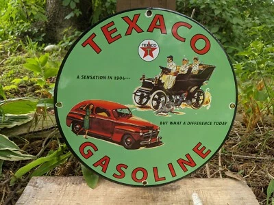 VINTAGE GREEN TEXACO GASOLINE PORCELAIN GAS STATION PUMP SIGN 12" - Изображение 1 из 4