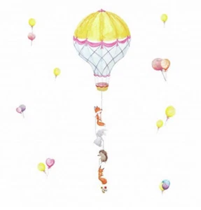 Hot Air Balloon WOODLAND ANIMAL PALS wall stickers 14 decals fox hedgehog rabbit - Afbeelding 1 van 3