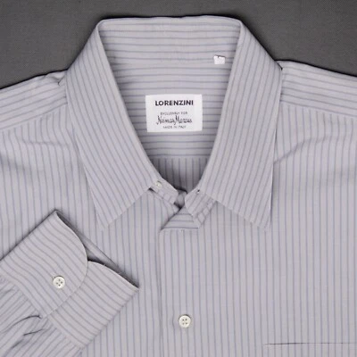 Camisa de vestir Lorenzini para hombre 16,5 gris sobre gris a rayas algodón botón delantero Italia 42 Foto 1 de 4