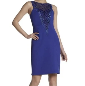 Vestido Vaina Sue Wong Nocturne Sin Mangas Cuentas Azul Cobalto Talla 0 - Imagen 1 de 7