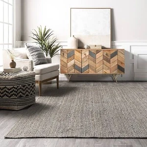 Jute braided modern home decor area rug rustic look non slip handmade carpet mat - Picture 1 of 43