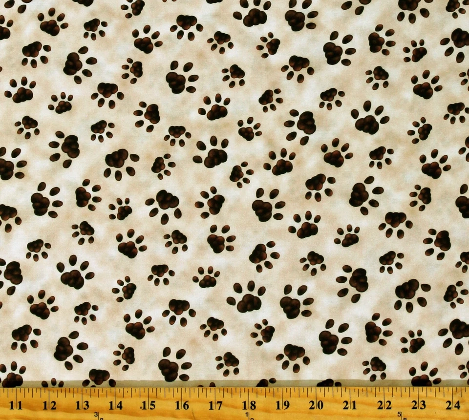 Estampado de patas de algodón gatos mascotas patas marrones en tela tostada por yarda (D388.54) Foto 1 de 1