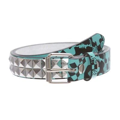 Cinturón de cuero con tachuelas plateado punk rock cruzado calavera obra de arte a presión para niños Foto 1 de 4