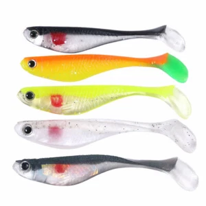Lifelike Bass Bait 5pcs Soft Fishing Lure Artificial Bait Hook 5 Colors - Picture 1 of 16