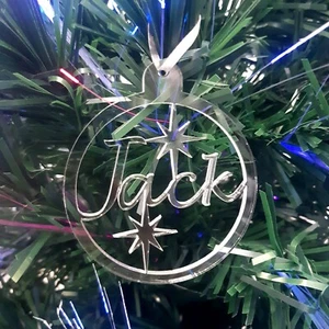 Round Personalised Name & Stars Christmas Tree Decorations - Solid Colours - Imagen 1 de 5