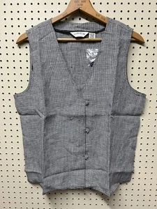 New Vintage Orvis Womens L 14/16 100% Linen Vest Sleeveless 3 Button Houndstooth - Picture 1 of 7