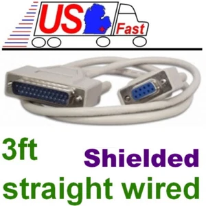 Corto 3 piedi DB9 pin femmina~DB25 maschio dritto attraverso RS232 cavo/modem seriale/cavo - Foto 1 di 1