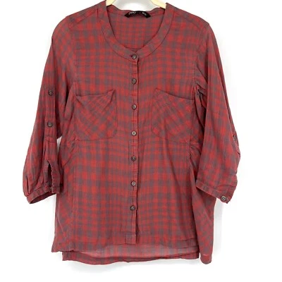 Nau Size XS Plaid Button Up 3/4 Sleeve Shirt Red Roll Tab Pockets Organic Cotton - Image 1 of 4