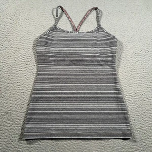Lululemon Canotta Donna 2 Grigio Righe Atletica Racerback Activewear Pullover - Foto 1 di 6