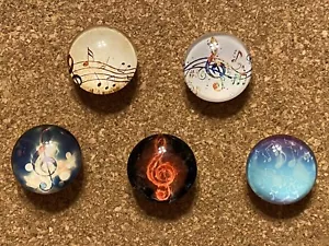 Set of 5 MUSIC GLASS CABOCHON bulletin board pushpins/thumbtacks, or magnets - Picture 1 of 11