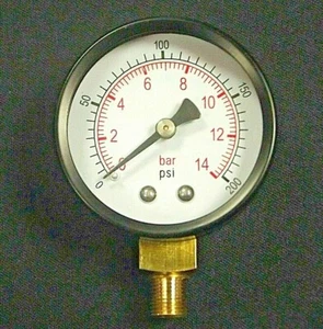 Manometer 1/8 BSP unten Eingang 50 mm Zifferblatt 0-200 ps, 2 Zoll                  - Bild 1 von 2