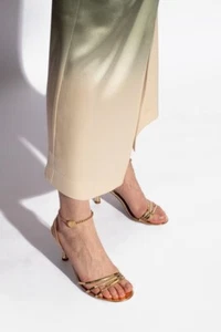 Ferragamo Denise Ankle Chain High Heel Sandals Women's 8.5 Gold Luxe Ankle Strap - Picture 1 of 22