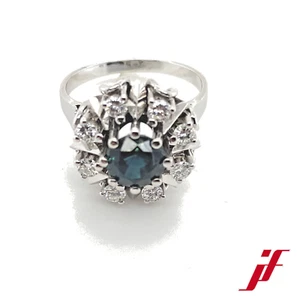Anillo En 585 Oro Blanco Con 1 Turmalina Y 8 Diamantes 1,44 CT Top Wesselton / - Imagen 1 de 3