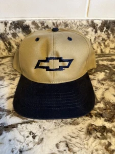Vintage Chevrolet Hat Cap Strap Back Embroidered Tan And navy Blue - Picture 1 of 2