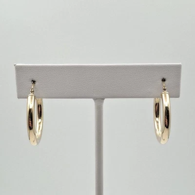 14K Yellow Gold Round & Polished 25mm 1" Classic Simple 2.8mm Hoop Earrings - Image 1 of 4
