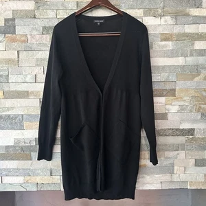 eileen fisher Long Cardigan Button Black Knit In Wool Size Medium - Picture 1 of 7