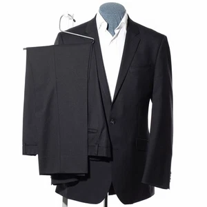42L Long Slim Kenneth Cole Black Worsted-Wool 2-Piece Suit 38x31 Trousers Jacket - Picture 1 of 14