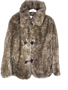 H&M Womens Faux Fur Coat Small Light Brown With Toggles - Picture 1 of 3