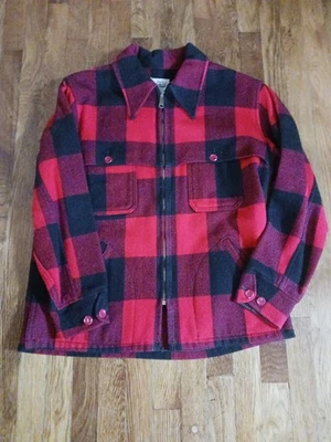 Vtg Woolrich Jacket Men's Sz Large Red Buffalo Check Plaid Cruiser USA Zipper - Image 1 of 4