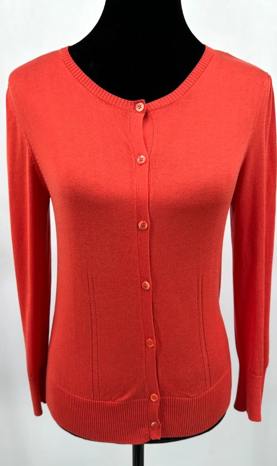 BCBGMAXAZRIA Womens Crew Neck Button Down Cardigan Sweater Small Orange Knit - Image 1 of 4