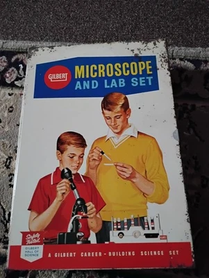 Conjunto de microscopio y laboratorio Gilbert vintage estuche de metal años 60 niños juguete ciencia Foto 1 de 4