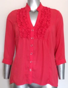 Damen LOVE HAIGHT TOP BLUSE Gr. XL ANGEDEUTETER V ~ AUSSCHNITT MIT RÜSCHE KNOPFLEISTE 3/4-ÄRMEL - Bild 1 von 16