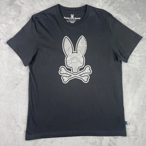 Psycho Bunny T Shirt Mens 5 Medium Black Skull Crossbones Big Logo Bold Edgy Bad - Picture 1 of 11