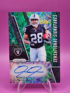 2019 PANINI PRIZM JOSH JACOBS ROOKIE  AUTO GREEN SCOPE PRIZM NUMBER MATCH 28/75! - Foto 1 di 6