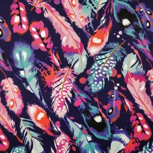 Feathers Jersey Fabric - Purple Blue Novelty 2 way scuba stretch dress fabric - Picture 1 of 7