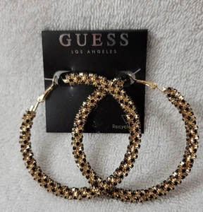 Orecchini a cerchio Guess tono oro pietra nera - Foto 1 di 2