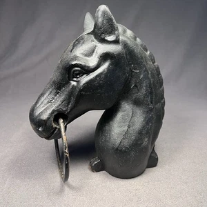 Vintage Black Cast Iron Horse Head Hitching Post Ranch Equestrian Pole Topper - Picture 1 of 8