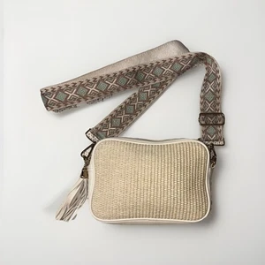 Borsa in tessuto Ahdorned con tracolla regolabile e bordo avorio - Foto 1 di 6