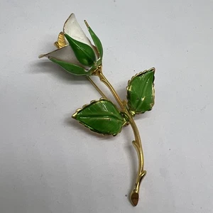Vintage Giovanni Rose Gold Tone Hand Painted Classic Rose Brooch Pin In White - Picture 1 of 6