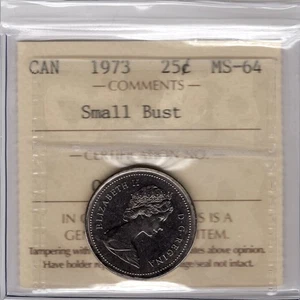 1973 Canada 25 Cents Coin - ICCS MS64 Small Bust - Picture 1 of 2