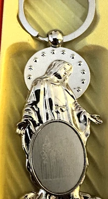 Miraculous Medal keychain, featuring the image of the Blessed Virgin Mary Silver - Image 1 of 4