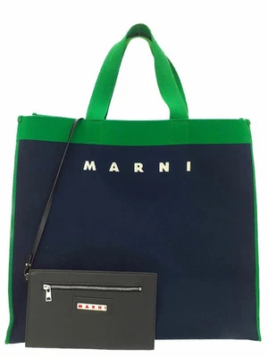 Bolso de compras grande Marni SHMP0073A0 bolso de mano verde marino bolsa de poliéster #T1258 Foto 1 de 4
