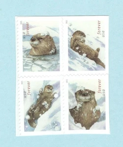 Sc # 5648-5651 ~ Block of 4 ~ Forever Issue, Otters In Snow - Picture 1 of 1
