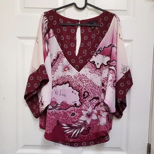 Blusa Top Kimono Floral Estampado Isla Borgoña Mercado Negro Casa Blanca para Mujer M - Imagen 1 de 7