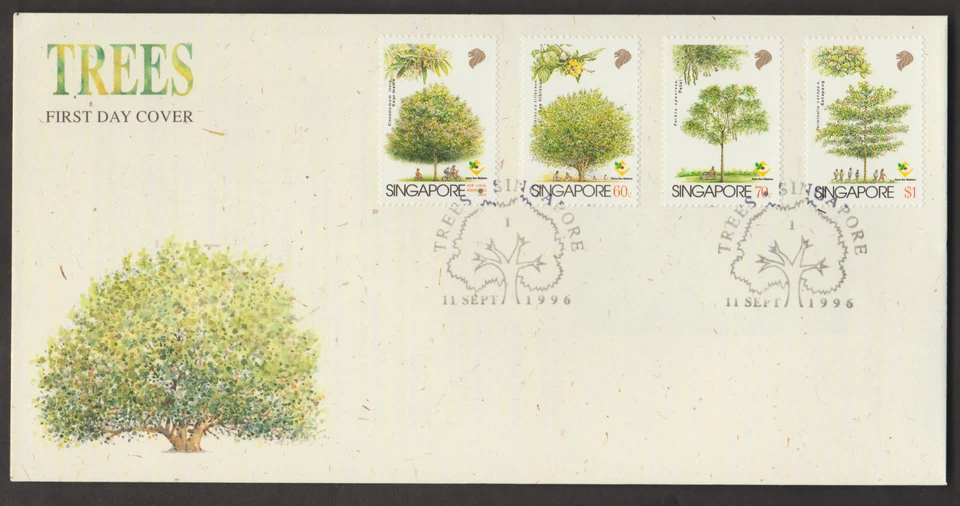 (SF203)MALAYSIA SINGAPORE 1996 TREES SET 4V ON FDC. ISC CAT RM 17 - Image 1 of 1