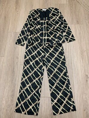 BOB MACKIE BOUTIQUE 3 PC PANT SUIT SZ 12 FORMAL BEADED JACKET IS SZ 8 BLACK TAN - Image 1 of 4