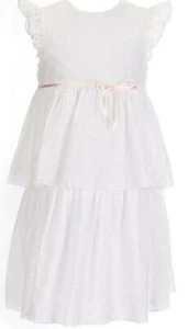 Edgehill Collection Little Girl's Flutter Sleeve Eyelet Tiered Dress-Size-5 - Picture 1 of 4