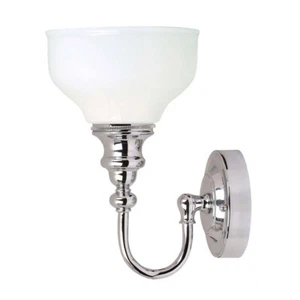 Lampada da Parete Pavimento IP44 Luce Specchio Cromo Lucidato Vetro Opale - Foto 1 di 4