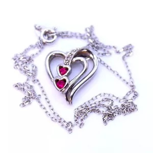 Felicia Design 925 Sterling Silber Herz Anhänger Halskette synthetische Rubine CZ - Bild 1 von 11
