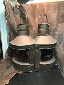Vintage Nautical Copper Port And Starboard Kerosene/Alcohol/Oil Lamps.1940s.WOW! - Picture 1 of 12