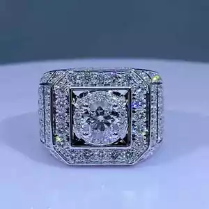 3.20Ct Round Cut Moissanite Men's Pinky Engagement Ring 14K White Gold Plated - Picture 1 of 9